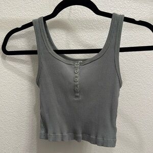 Women's Ribbed Henley Cropped Tank Top